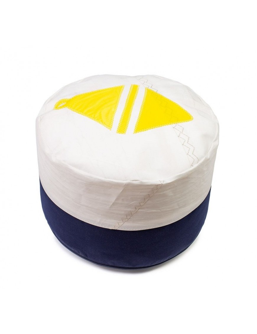 Pouf voile bateau - bouée jaune - D40 x H27cm