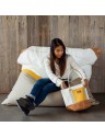 Pouf XXL voile bateau, lin et cuir - 140cm