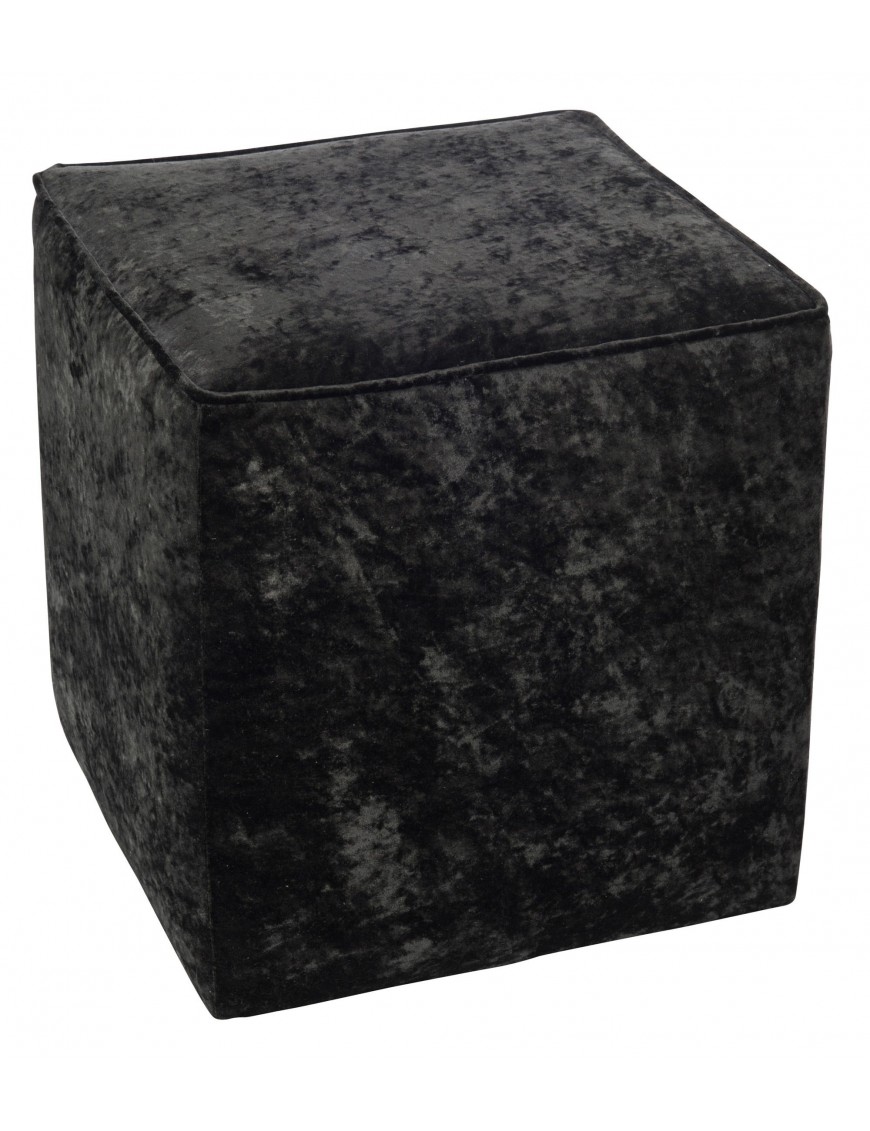 Pouf cube velours noir - L35 x P35 x H37