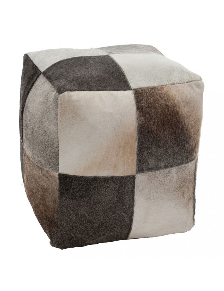Pouf cube en peau animale - L44 x P44 x H46 cm