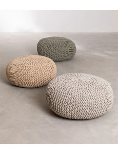 Pouf tricoté coton - Sable - D70 x H32cm