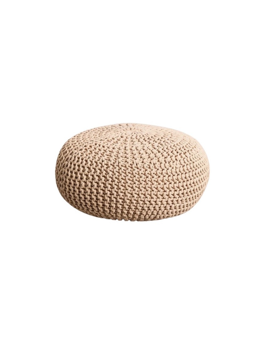 Pouf tricoté coton - Sable - D70 x H32cm