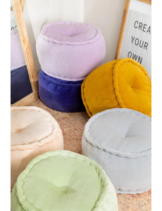 Pouf velours de coton - Pêche - D47 x H29cm