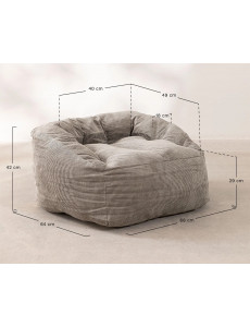 Pouf fauteuil velours côtelé gris - L68 x P64 x H42cm