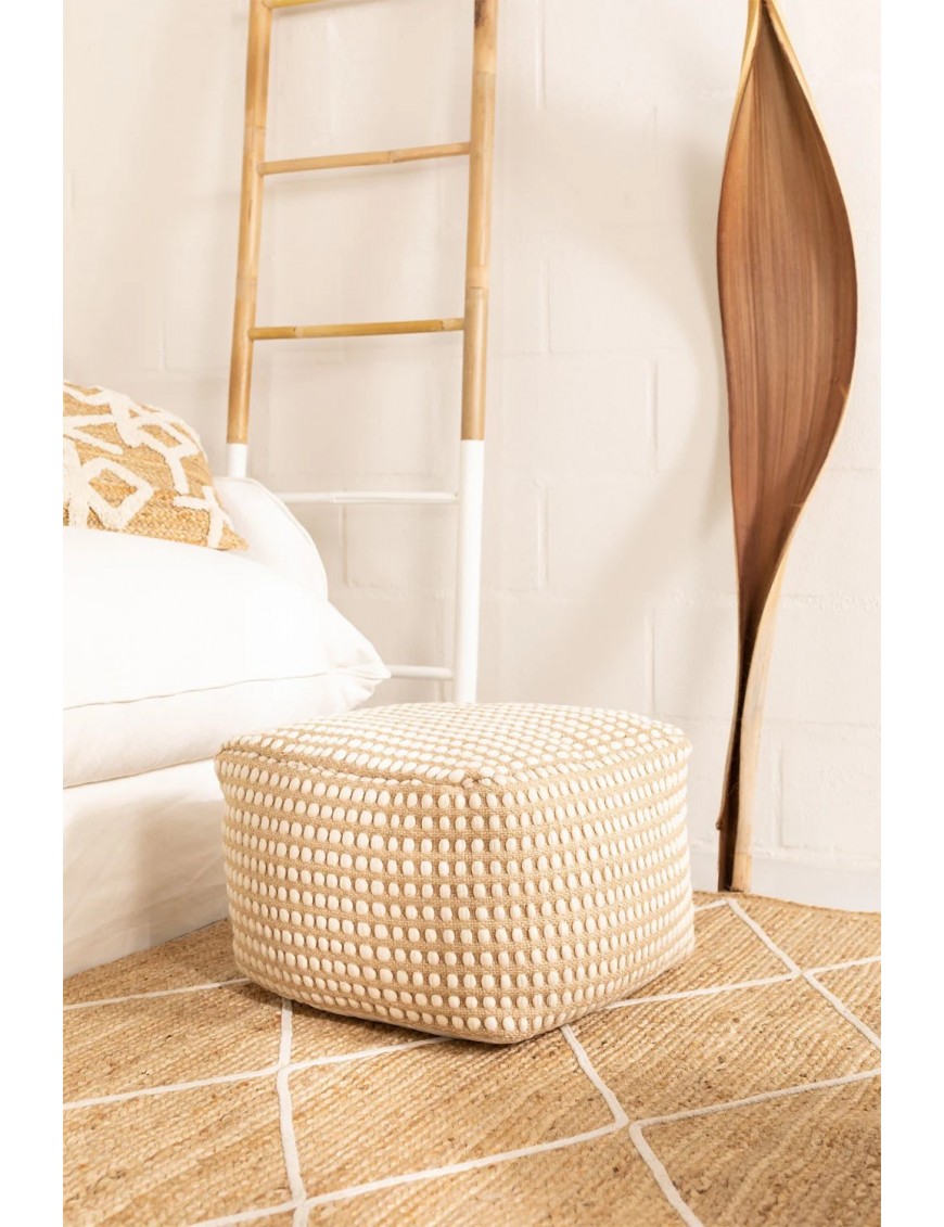 Pouf carré en jute et perle de coton L45 x P45 x H35cm