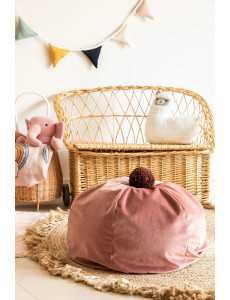 Pouf rond avec pompon - D45 x H25cm - 3 coloris