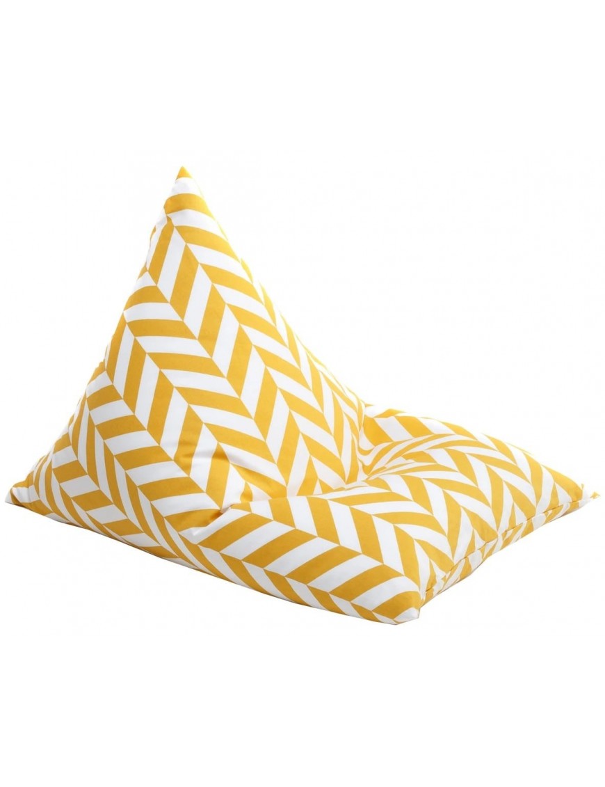 Pouf jaune et blanc en coton, motif chevron