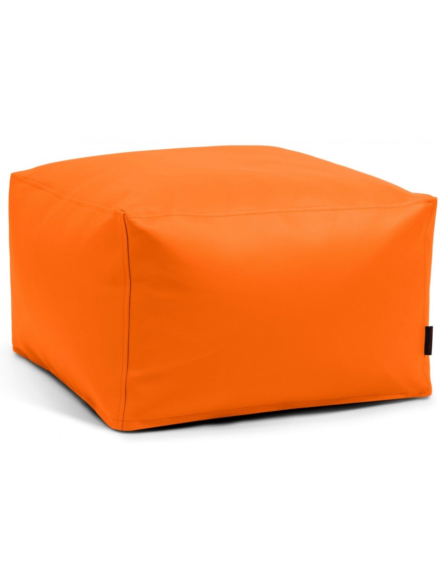 Pouf carré en simili cuir orange