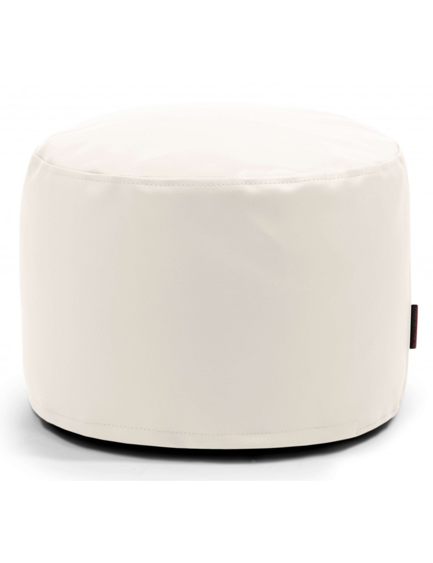 Pouf rond en simili cuir blanc