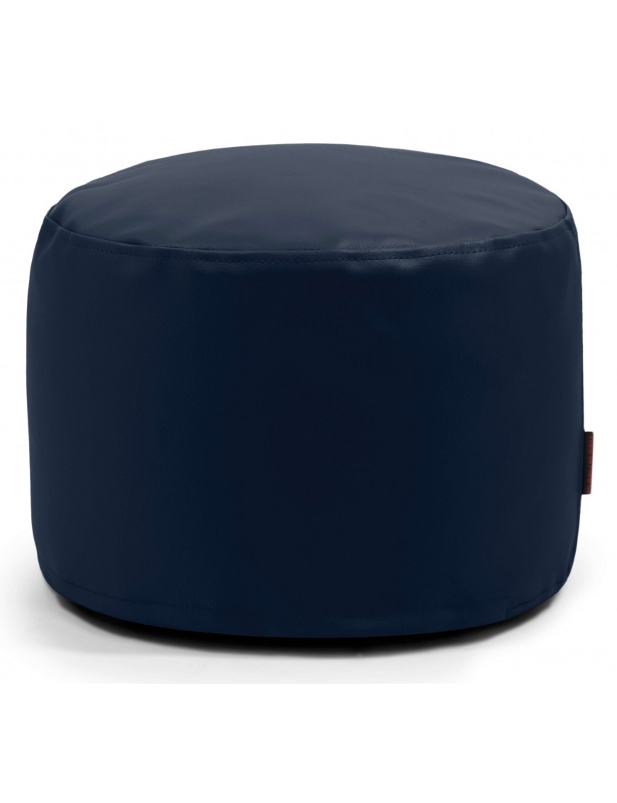 Pouf rond en simili cuir bleu marine