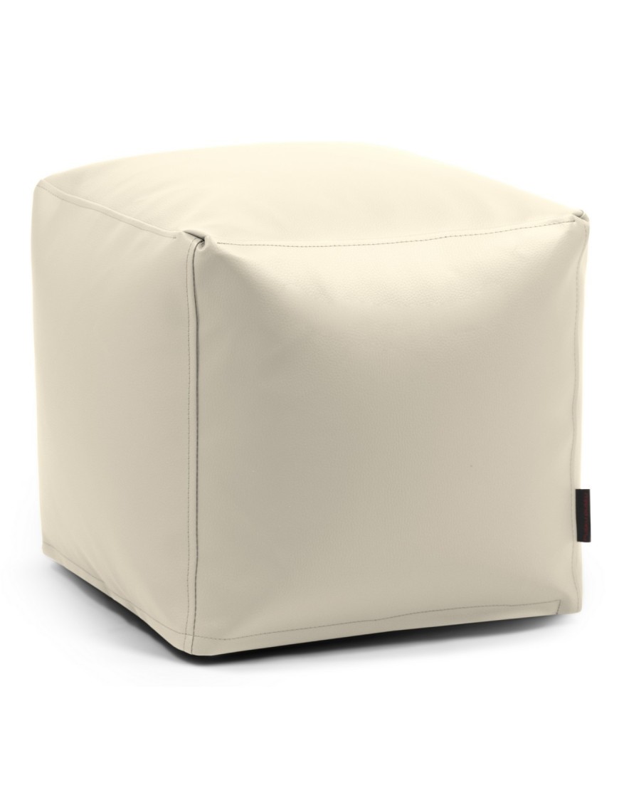 Pouf cube simili cuir beige
