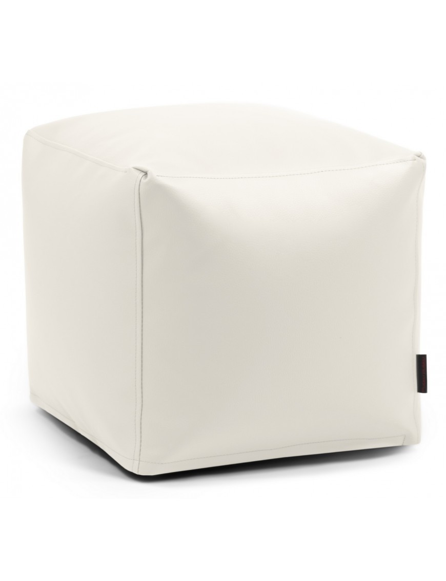 Pouf cube simili cuir blanc