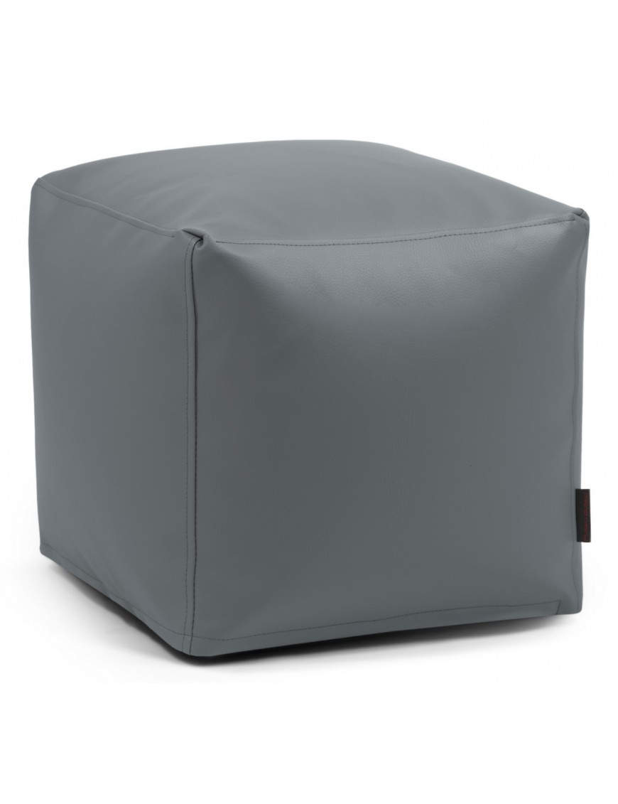 Pouf cube simili cuir gris