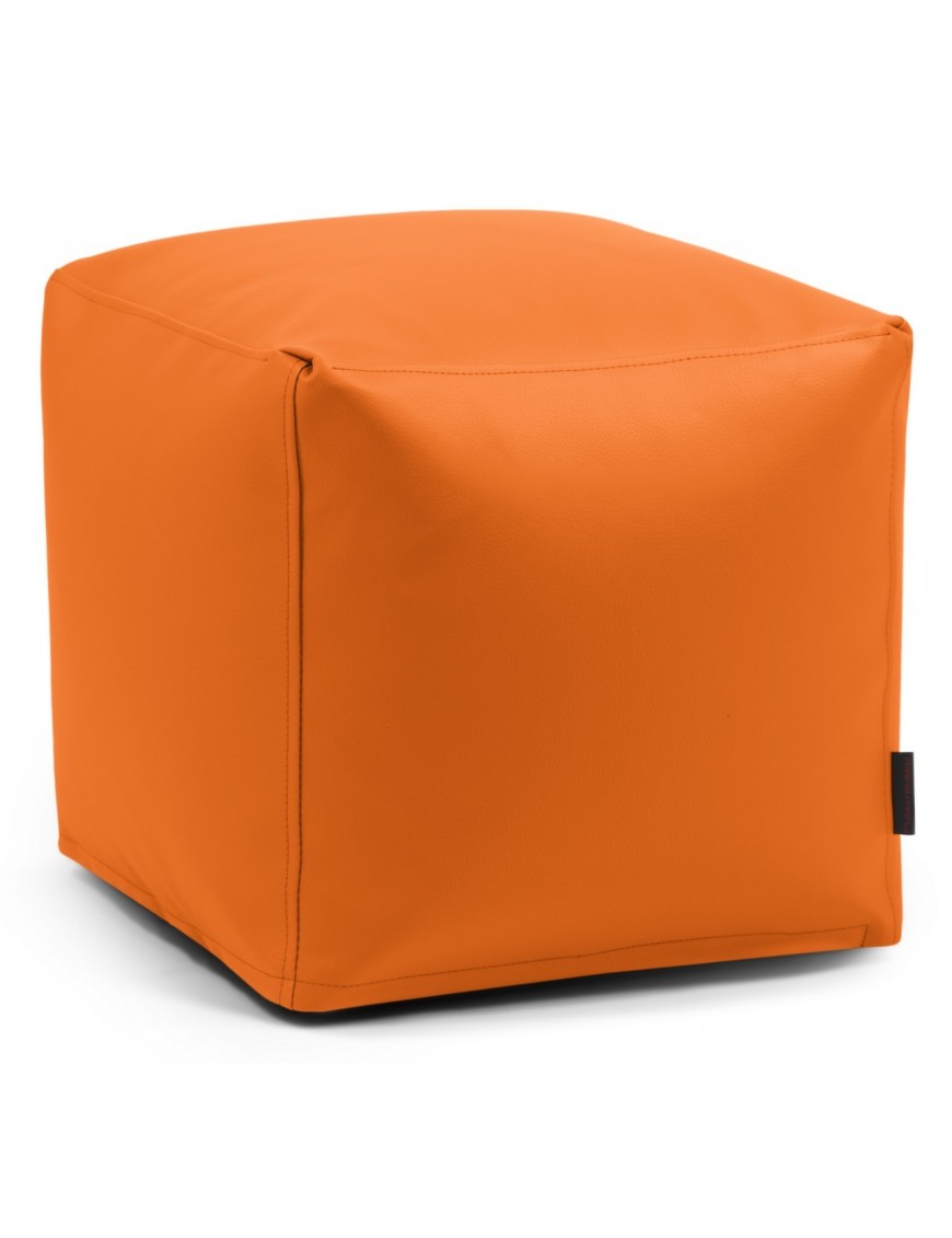 Pouf cube simili cuir orange