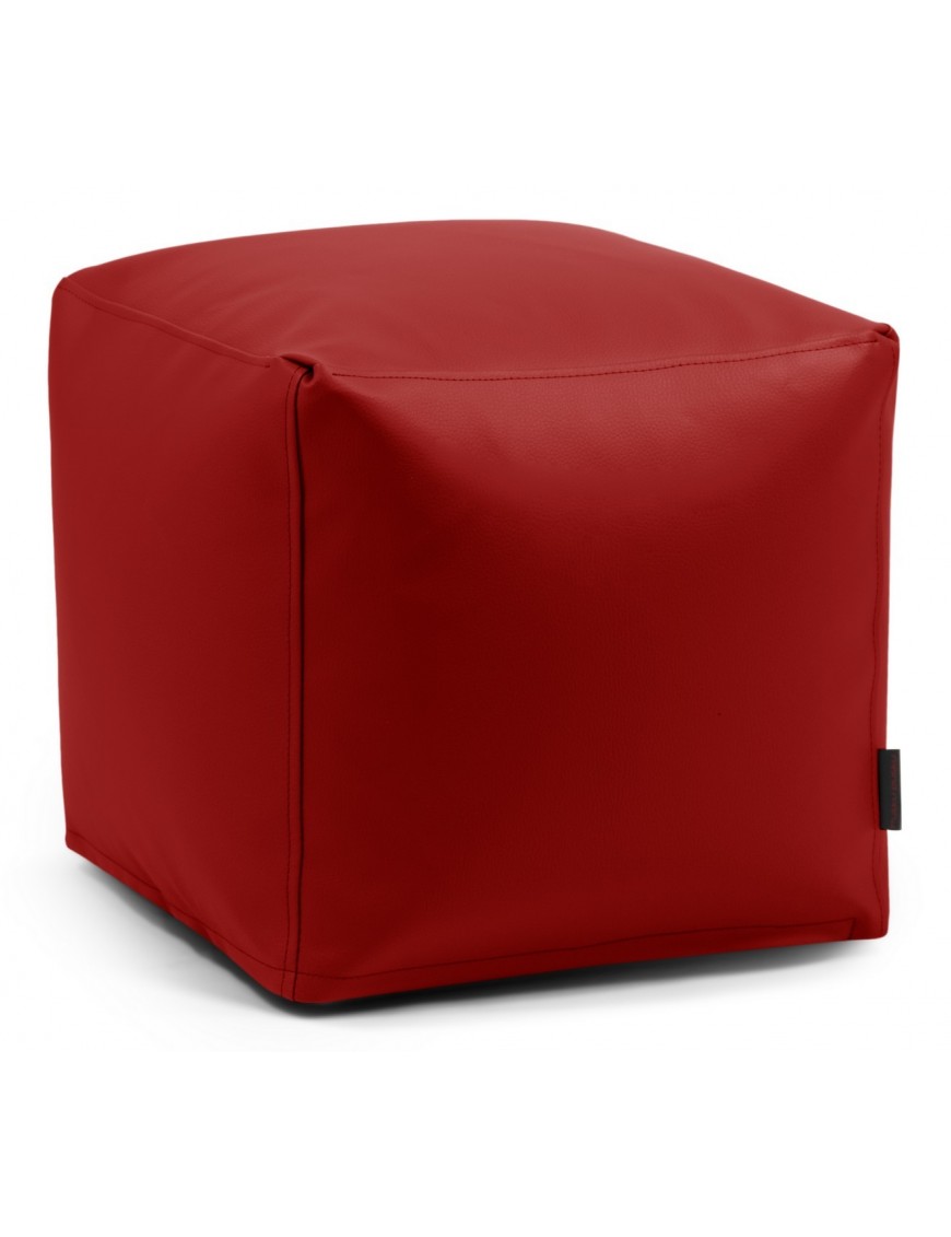 Pouf cube simili cuir rouge foncé