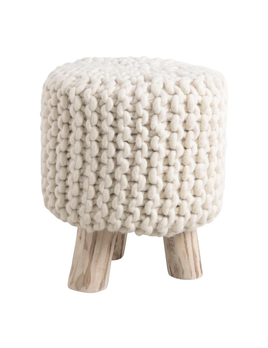 pouf sur pieds, laine et bois
