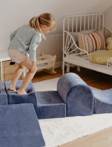 4 poufs modulables, aire de jeux enfant, bleu